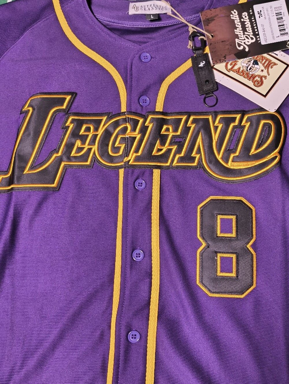 NWT Authentic Classics Kobe Bryant Legend Baseball Jersey Men’s L Purple Gold #8 - Picture 3 of 7